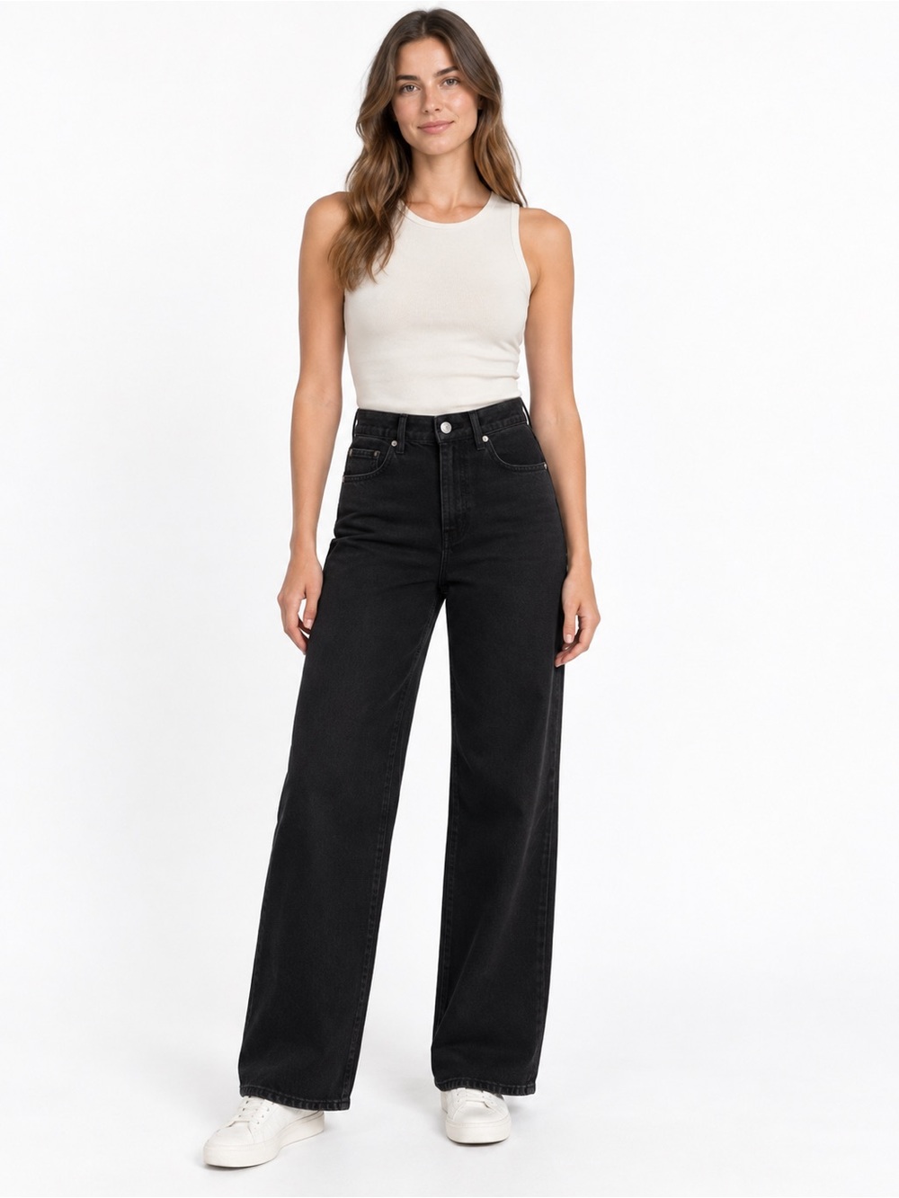 Zara Women Black High Rise Wide Leg Jeans Size 4 Cotton Lyocell Denim